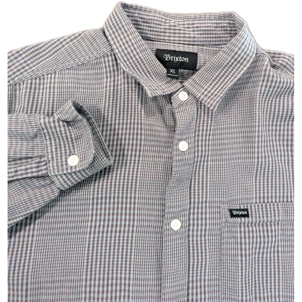 Brixton Mens XL Gray Long Sleeve Button Up Shirt Geometric Pattern Cotton Blend